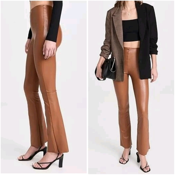 New Commando Faux Leather Raw Hem Flare Leggings Cocoa Brown XS - Picture 2 of 7